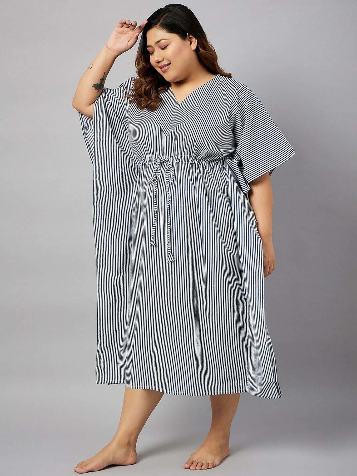 Secrets By ZeroKaata Blue Cotton Printed Kaftan