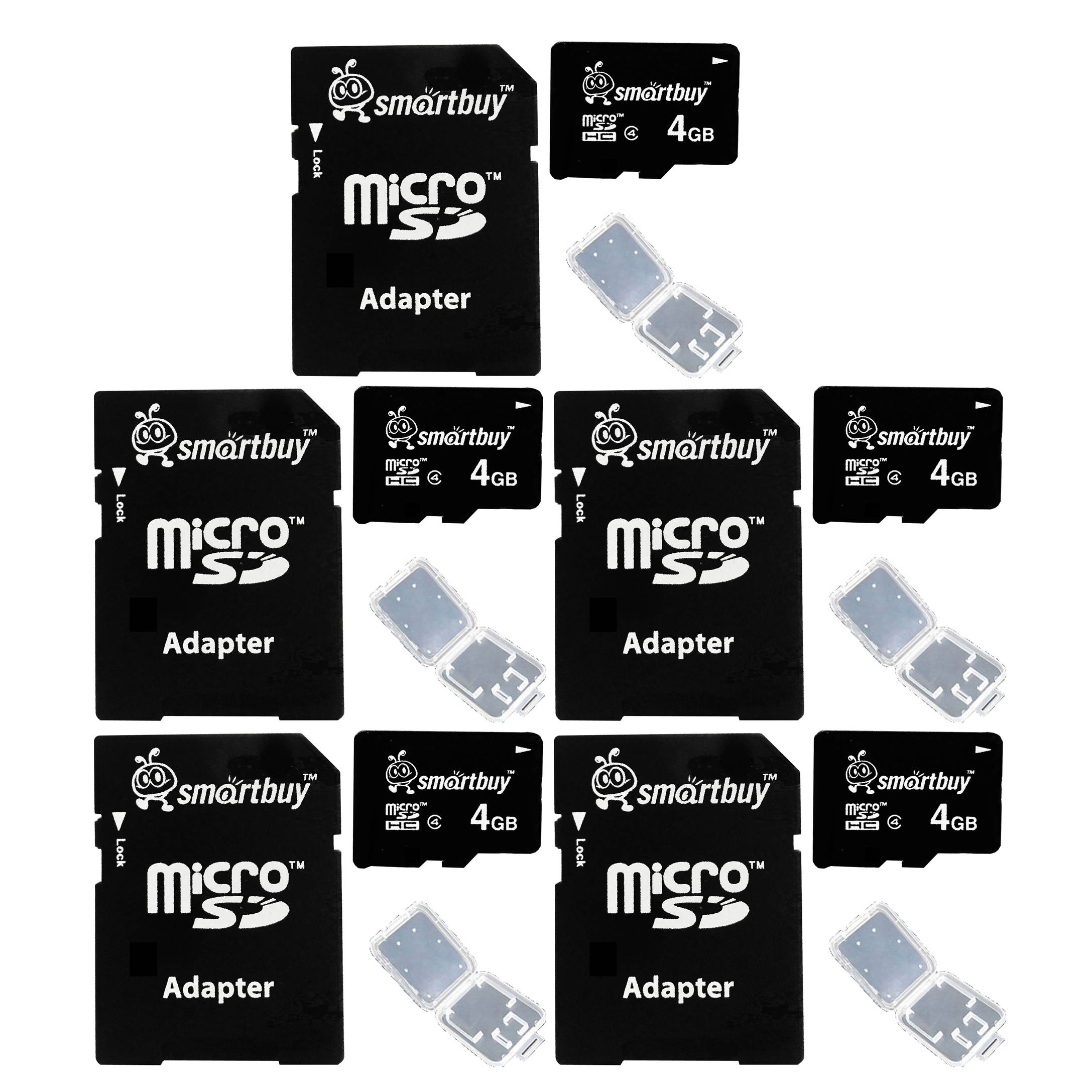 Smartbuy Micro SDHC Class 4 TF Flash Memory Card SD HC C4 For Camera Mobile Phone Tab GPS MP3 TV + Adapter + Mini Case (4GB - 10 Packs)