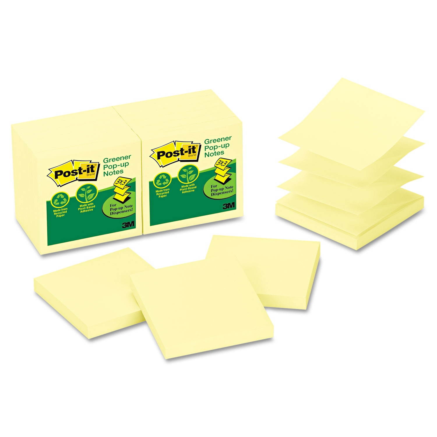 Recycled Pop-up Notes 3 x 3 Canary Yellow 100-Sheet 12/Pack