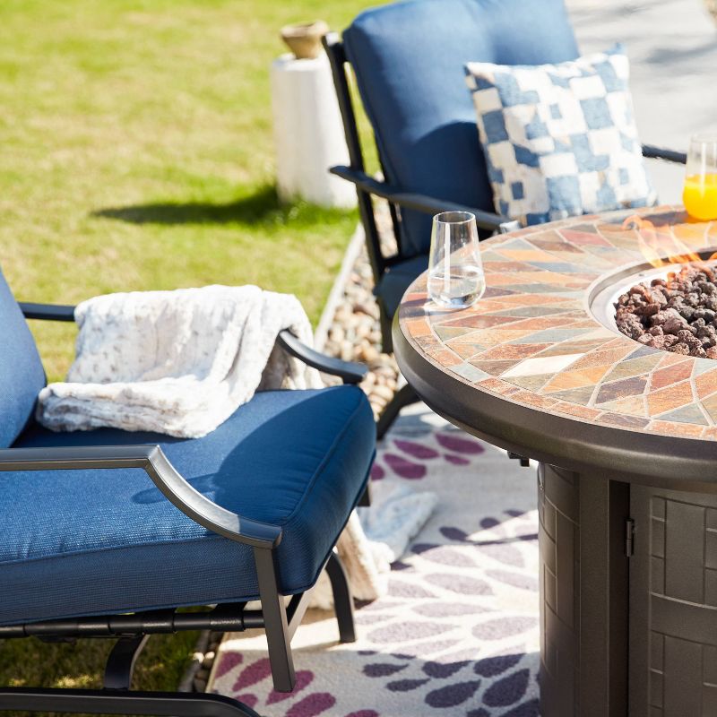 5pc Conversation Patio Set with Fire Pit Blue - Patio Festival