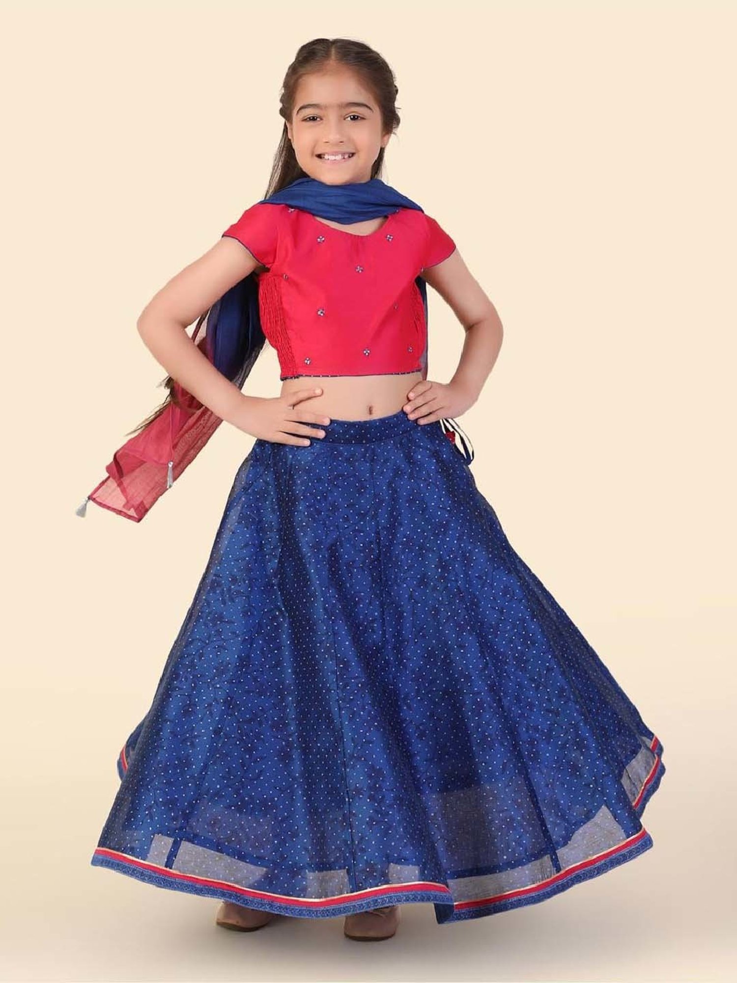 A Little Fable Kids Red & Beige Embellished Lehenga Choli