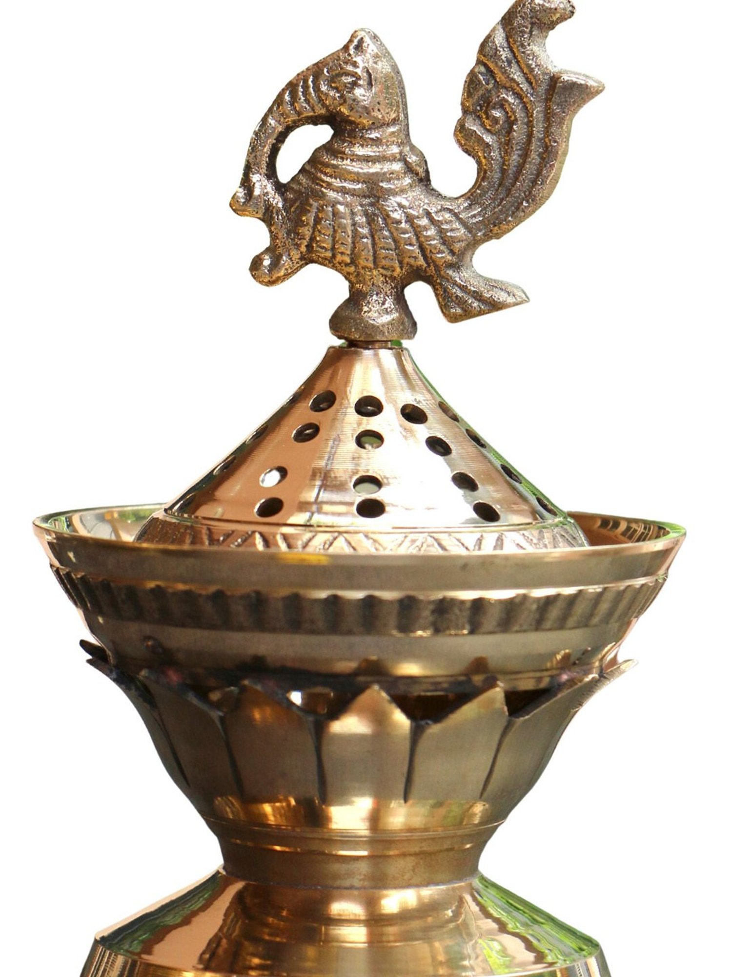 Ambi Lotus Base Peacock Top Brass Dhuni Loban Sambrani Incense Burner (Small)