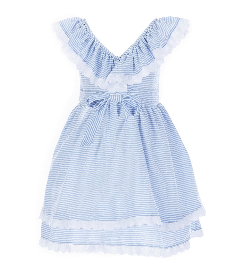 Laura Ashley Little Girls 2T-6X Eyelet-Trim Striped Fit-And-Flare Dress