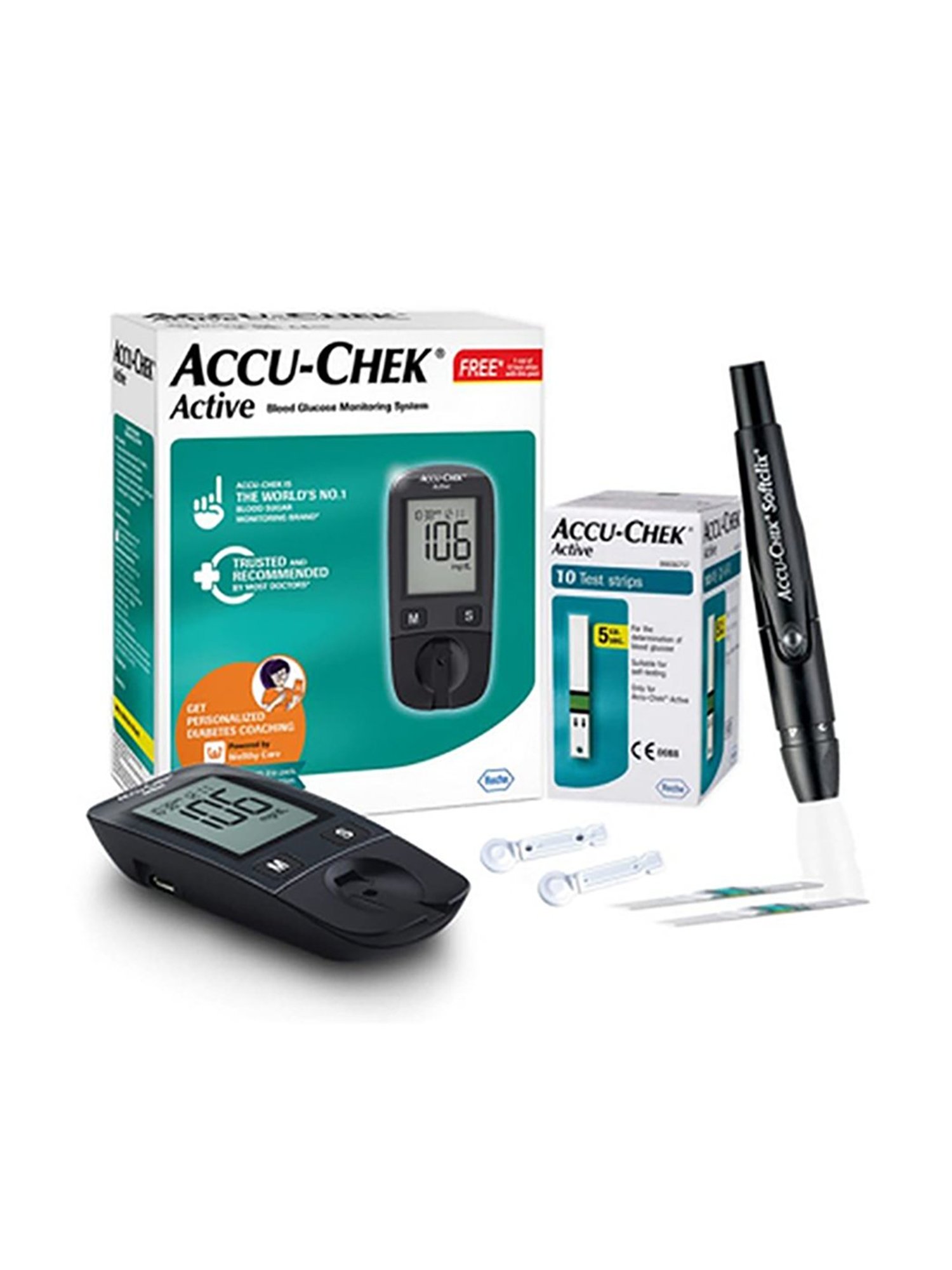 Accu Chek Active Blood Glucose Meter Kit with 10 Strips (Black)