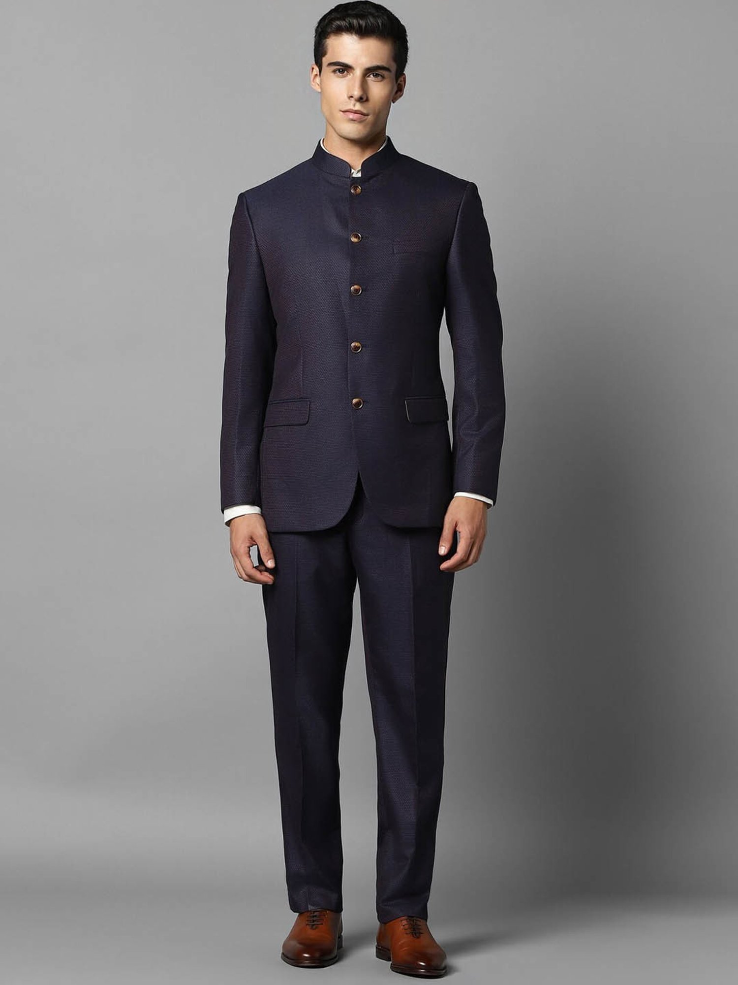 Louis Philippe Navy Blue Regular Fit Texture Two Piece Suit