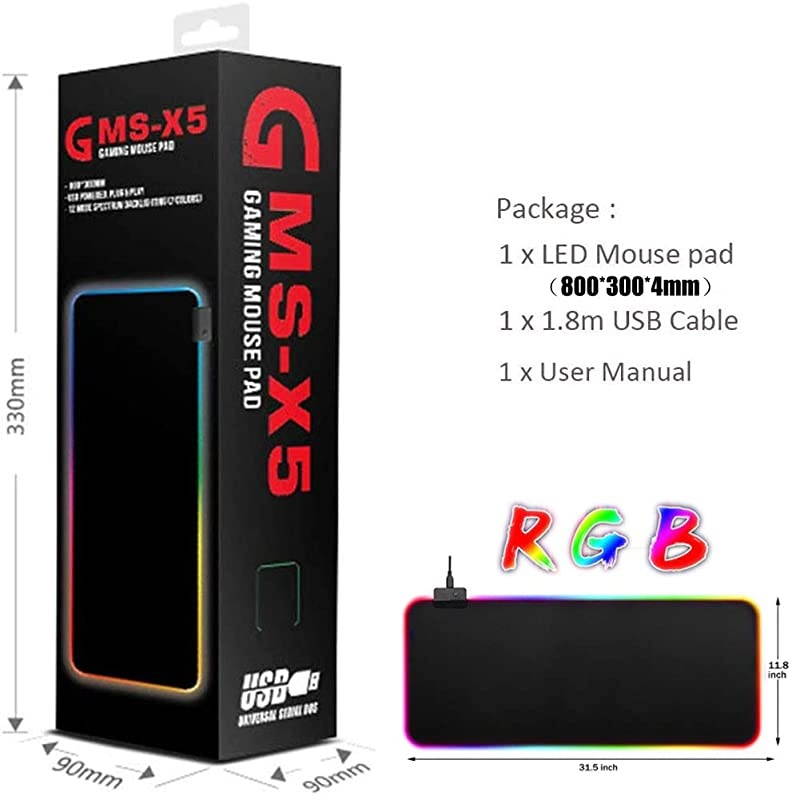 LED Light up Mouse Pad RGB Gaming Mouse Pad with 14 Lighting Modes Glowing Light and Thick Soft Mat NonSlip Rubber Base for Laptop Computer PC Games L315 x 118 inch