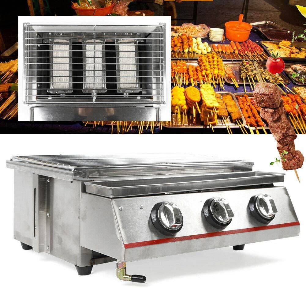 LOYALHEARTDY 3 Burner Stainless Steel Silver Gas Outdoor Grill, Non-stick Pan with Steel Lid