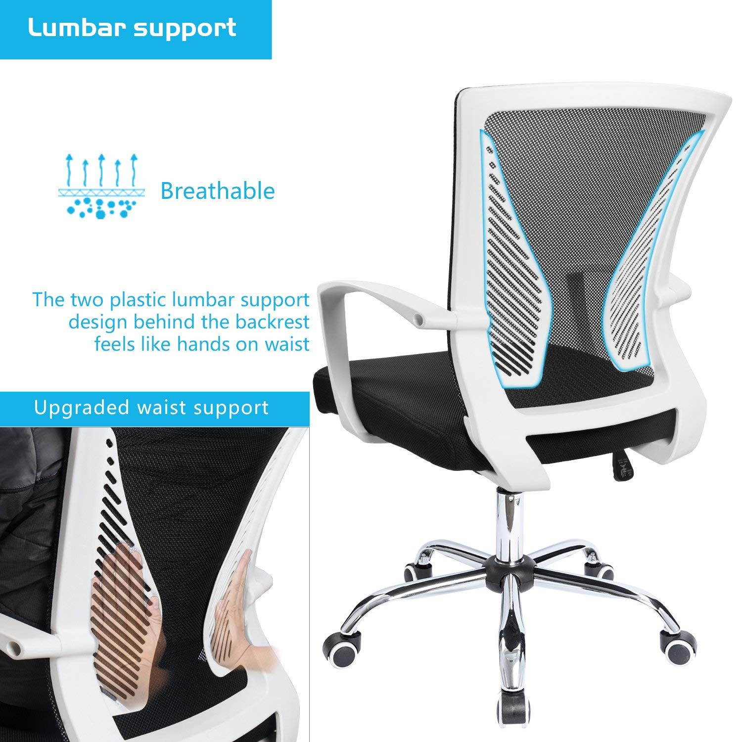 Furmax Office Chair Mid Back Swivel Lumbar Support Computer Ergonomic Mesh Chair with Armrest (Black)
