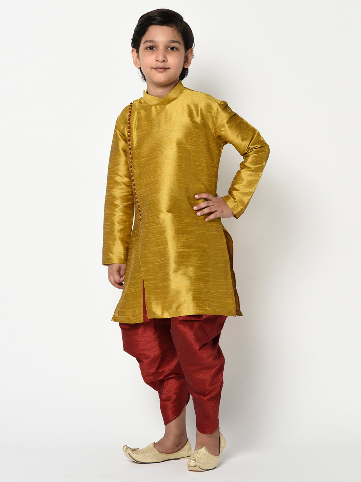 Deyann Kids Yellow & Red Solid Full Sleeves Kurta with Dhoti