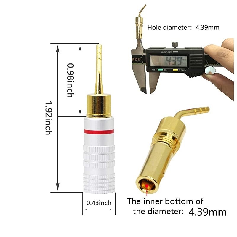 Gold Plated 2mm Banana Plug Screw Type Audio Speaker Pin Plugs Cable Connector Adapter(4pcs)
