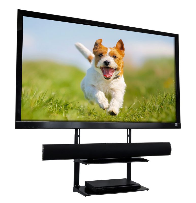 Mount-It! TV Wall Mount Shelf | Two Tempered Glass Shelves | Storage Bracket | Fits VESA Patterns 400x400mm