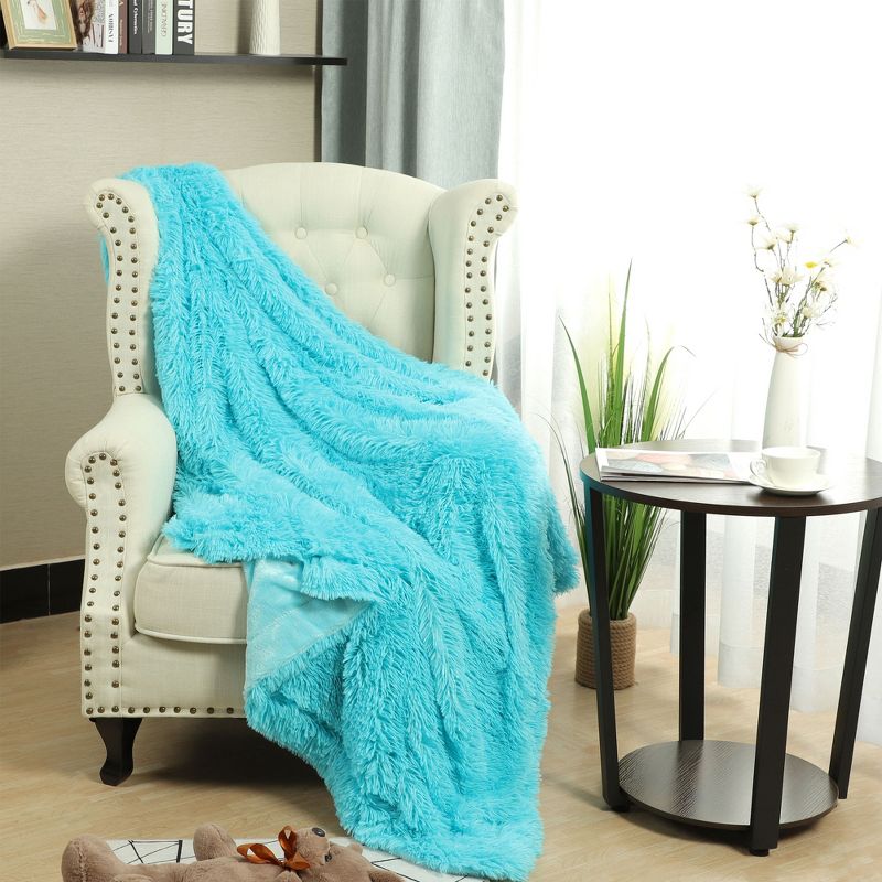 1 Pc Queen Faux Fur Lambswool Reversible Plaid Pattern Bed Blankets Purple  - PiccoCasa