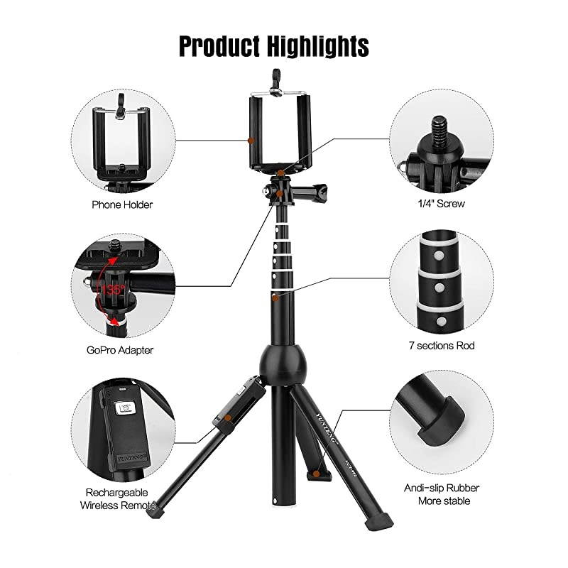 Stick Tripod AllinOne 45 Extendable Phone Tripod Stand Stick with Wireless Remote Compatible for iPhone 11 Pro XS Max XR X SE 8 7 6S Plus Android Samsung Galaxy S10 S9 OnePlus Gopro