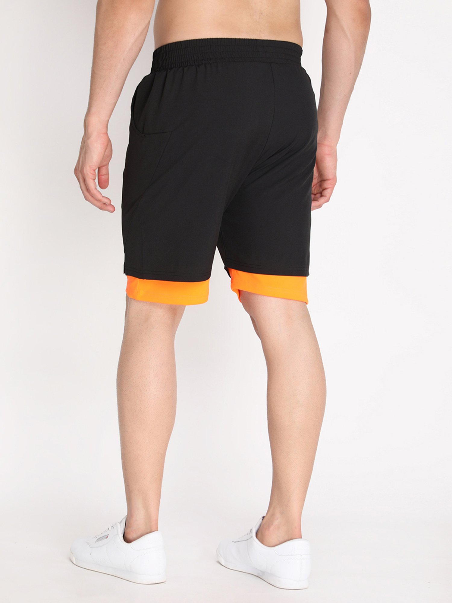 Chkokko Black & Orange Regular Fit Shorts