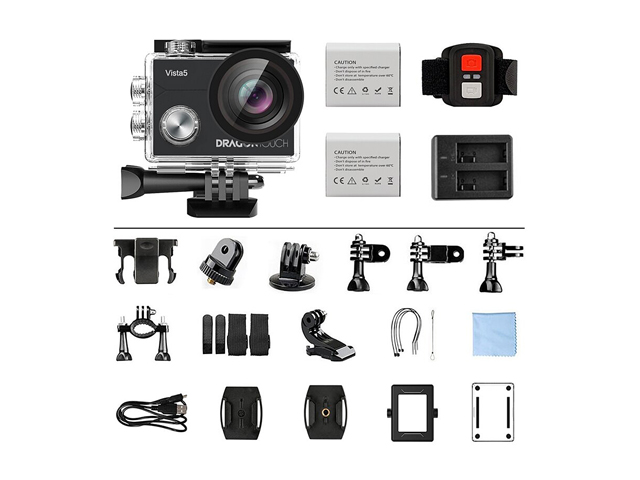 Dragon Touch Vista 5 Action Camera Native 4K 20MP Ultra HD Touch Screen EIS 4X Zoom Remote Control WiFi Waterproof Support External Mic 2x 1350mAh Batteries and Mounting Accessories Kit