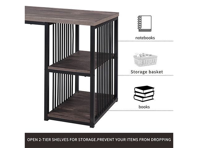 Home Office Computer Desk, 55 Inch Writing Desk with 2 Storage Shelves on Left or Right, Stable Metal Frame, Easy Assembly,Brown,GT52