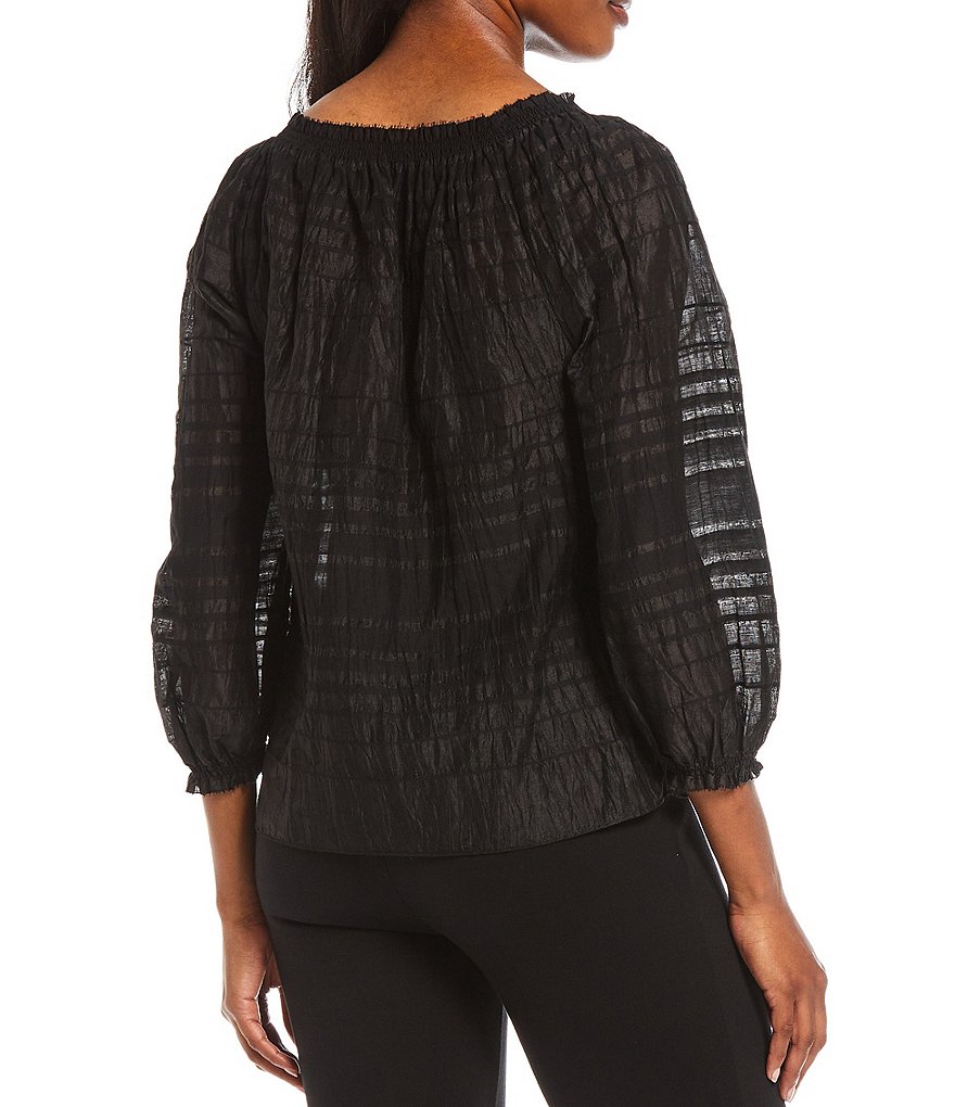 Donna Karan New York Plisse Stripe Convertible Peasant Blouse