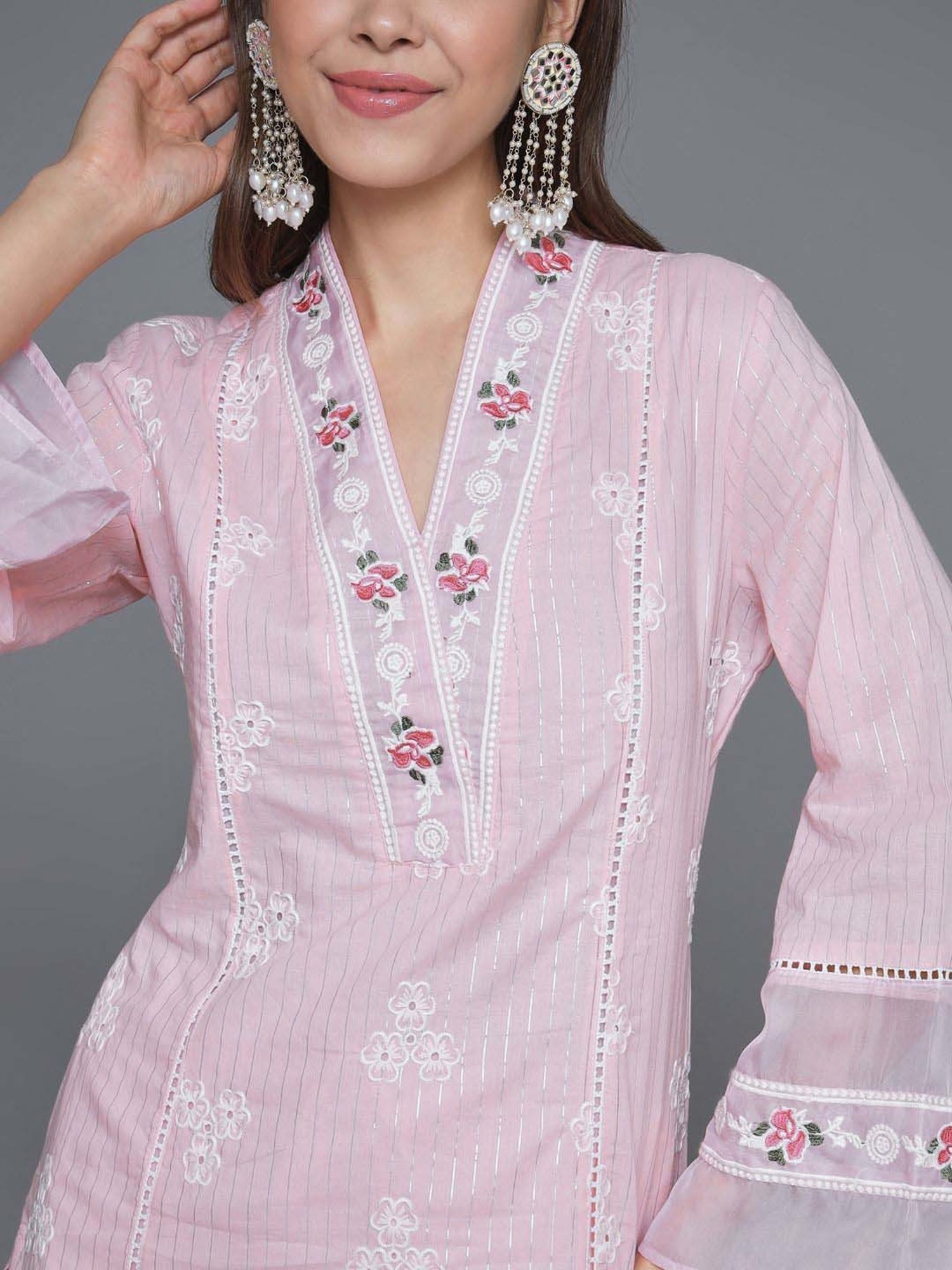 Heeposh Pink Cotton Embroidered Kurta Palazzo Set With Dupatta