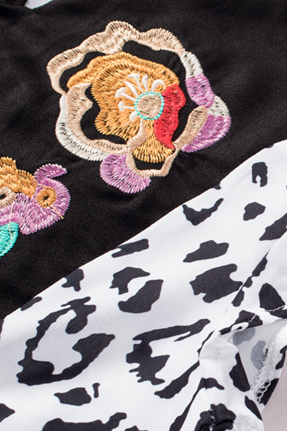 One World Apparel Jacquard Square Neck Short Sleeve Ivory Multi Floral Print Top