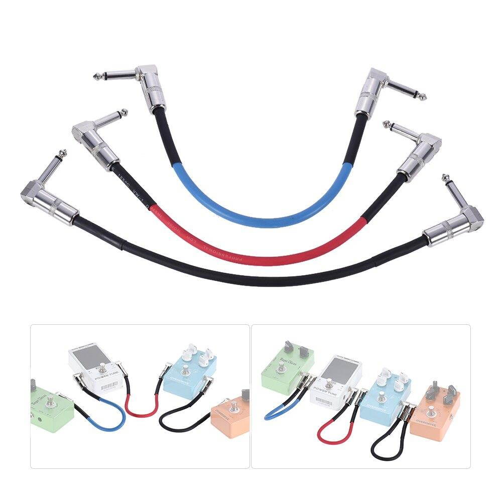 3-pack 10 Inch Guitar Effect Pedals Pedalboard Cables Connector PVC with 6.35mm 1/4" Right Angle Plug