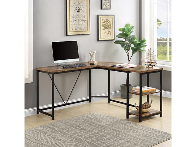 L-Shaped Computer Desk, Corner Desk, 59.1"L x 19.7"W x 30.7"H Writing Study Workstation with Shelves for Home Office, Gaming Table, Space-Saving, Easy to Assemble, Industrial, Brown,GT77
