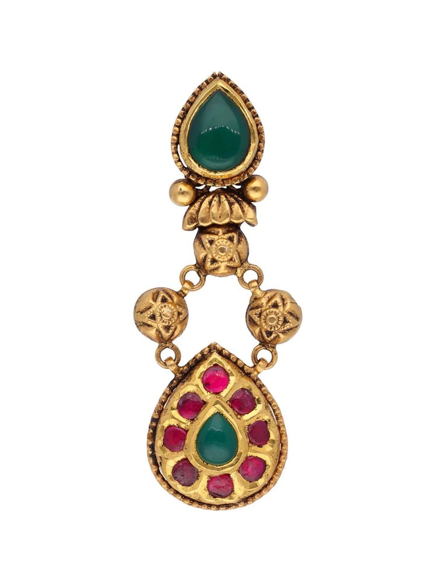 CKC Opulent Gold Oxidized Drops Set with Color Gemstone in Kundan Setting