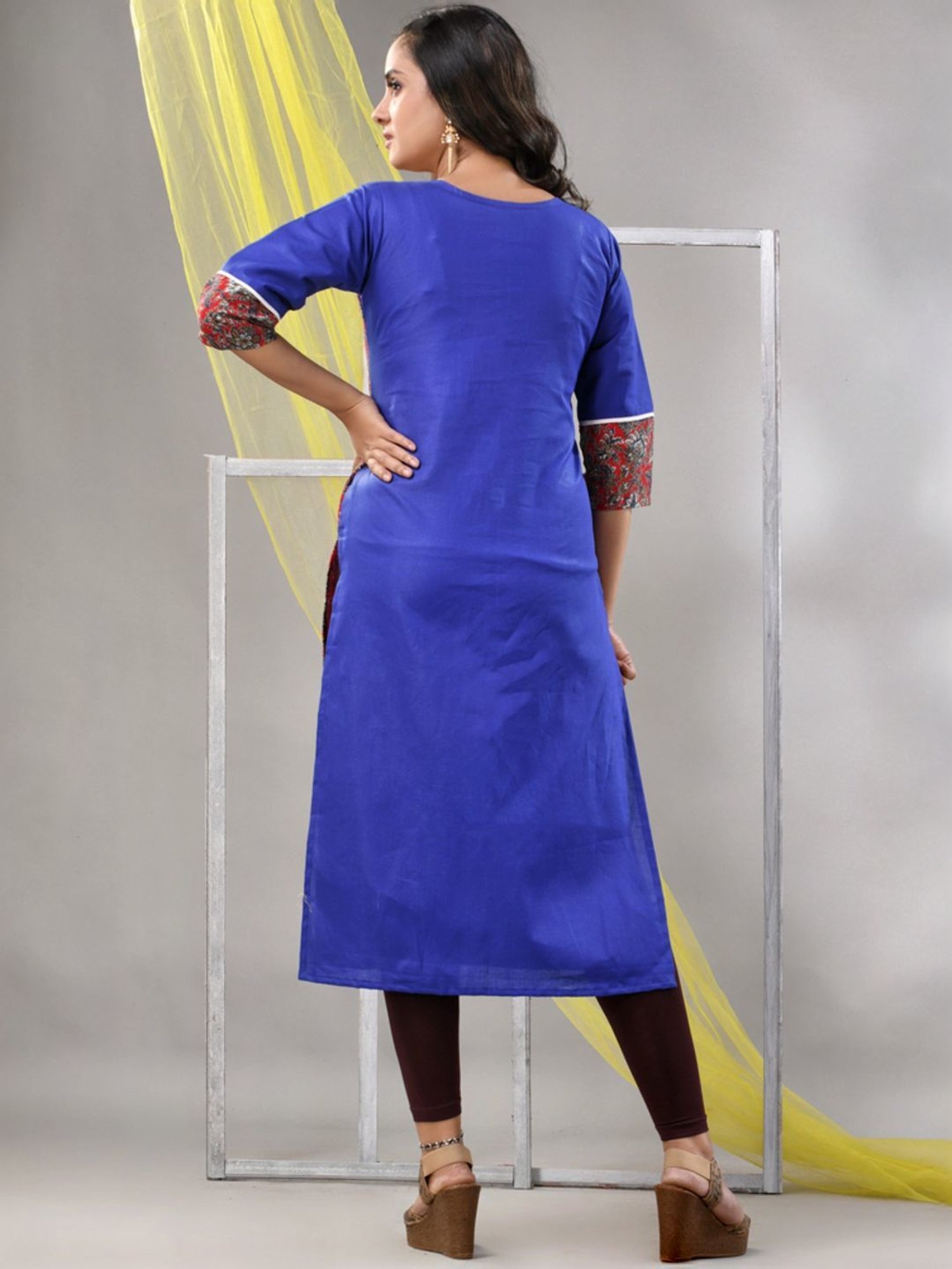 CHARUKRITI Blue Cotton Printed Straight Kurta