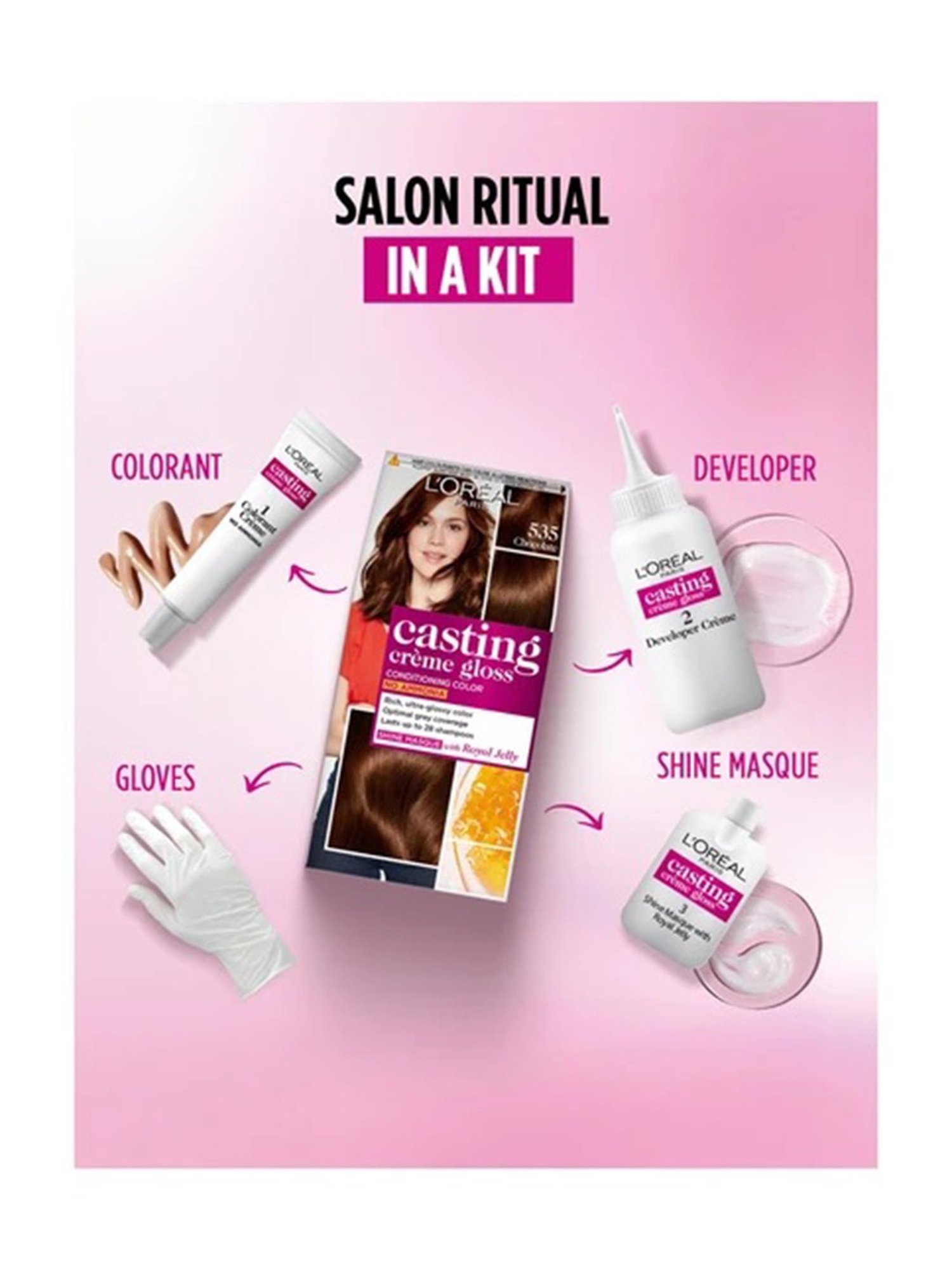 L'Oreal Paris Casting Creme Gloss Hair Color Chocolate 535 - 87.5 gm + 72 ml