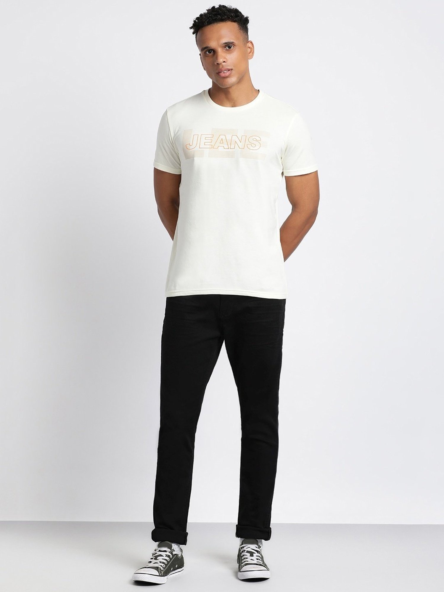 Lee White Cotton Slim Fit Printed T-Shirt
