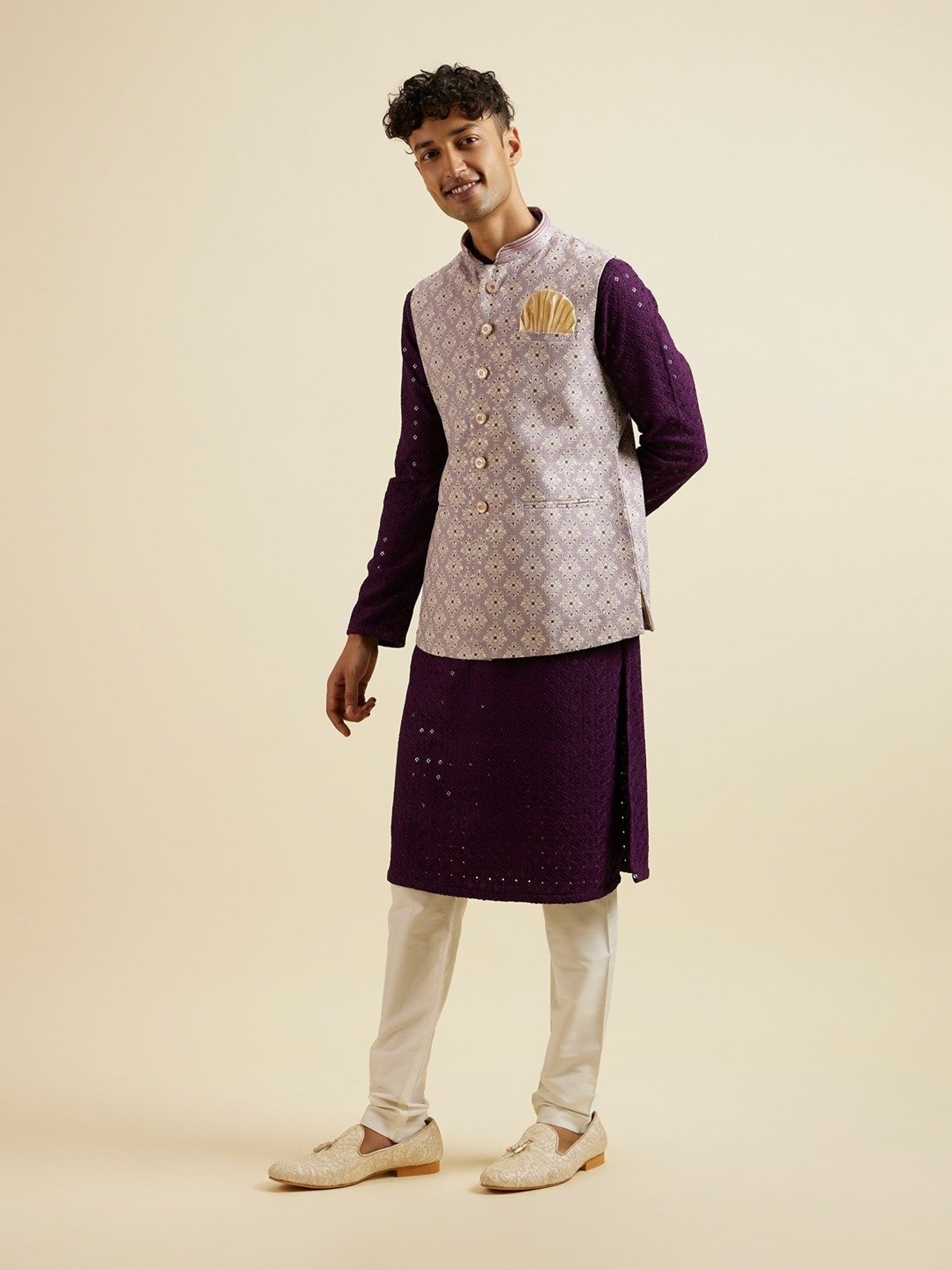 Manyavar Purple Regular Fit Embroidered Nehru Jacket