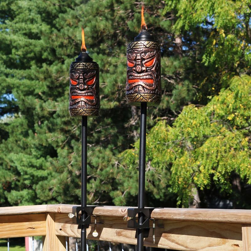 Sunnydaze Outdoor 3-in-1 Adjustable Height Tiki Face Patio and Lawn Citronella Torch Light Set - 4pk
