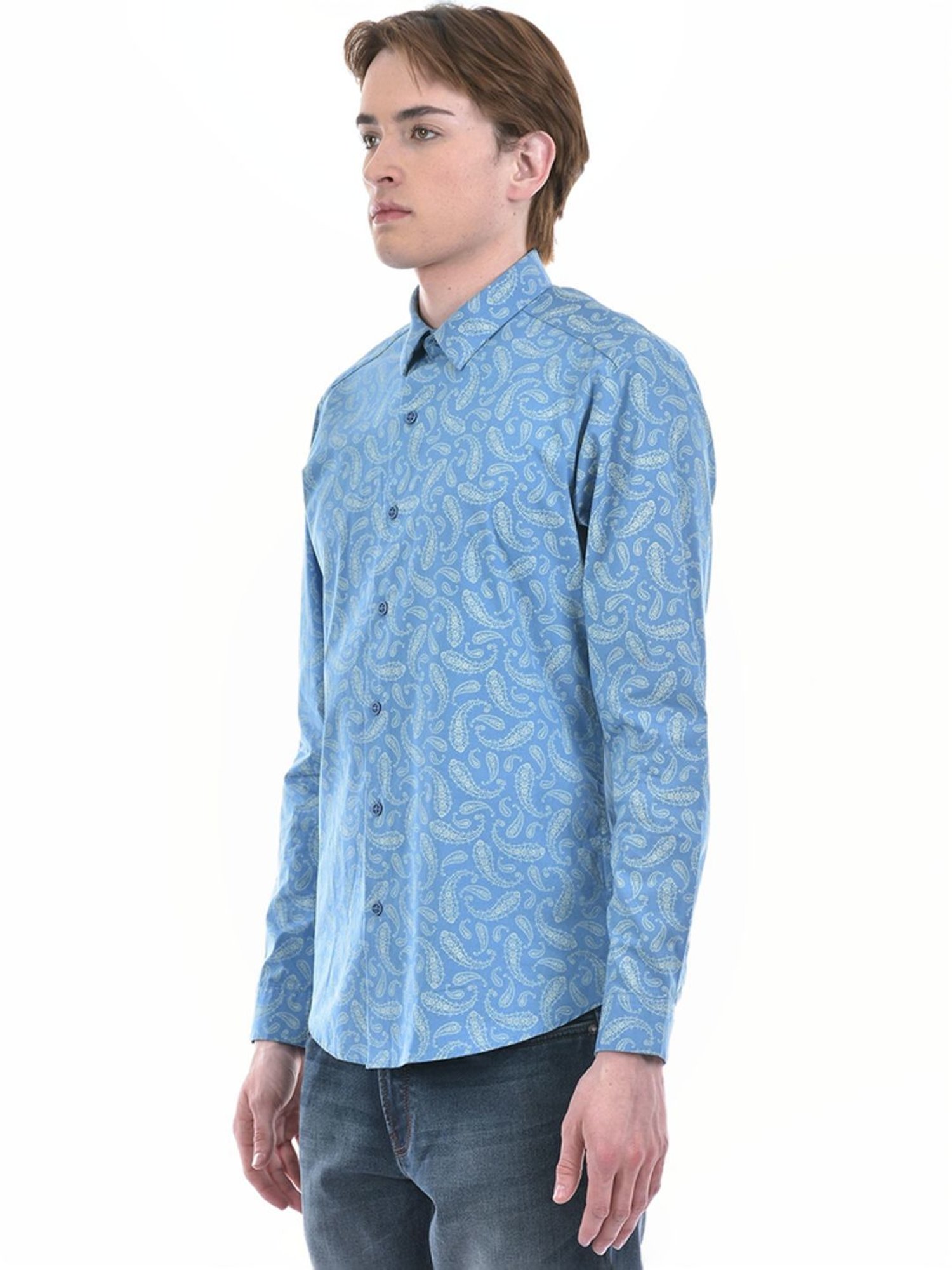 Numero Uno Blue Slim Fit Paisley Shirt