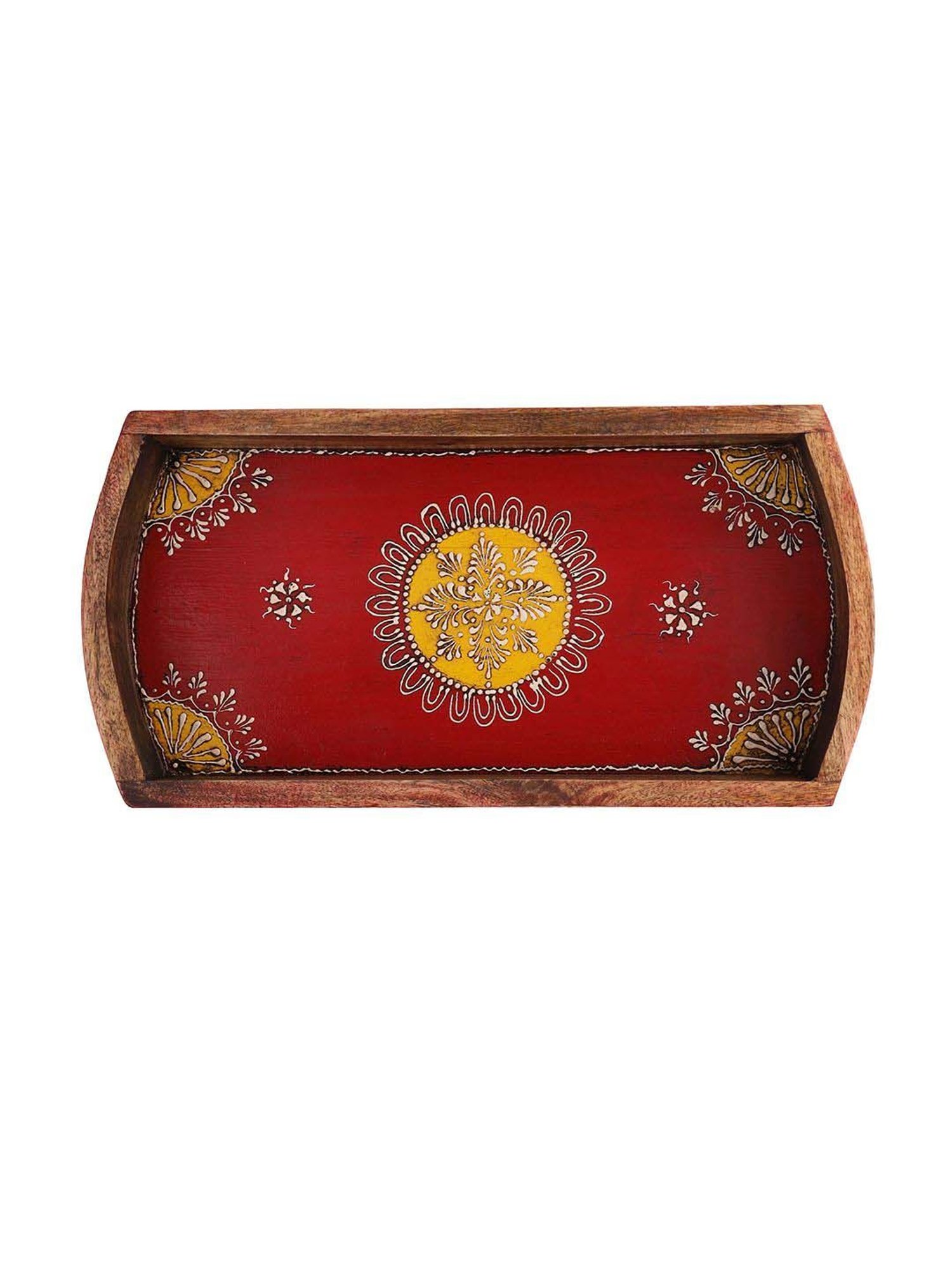 Aapno Rajasthan Red Wooden Serving Tray
