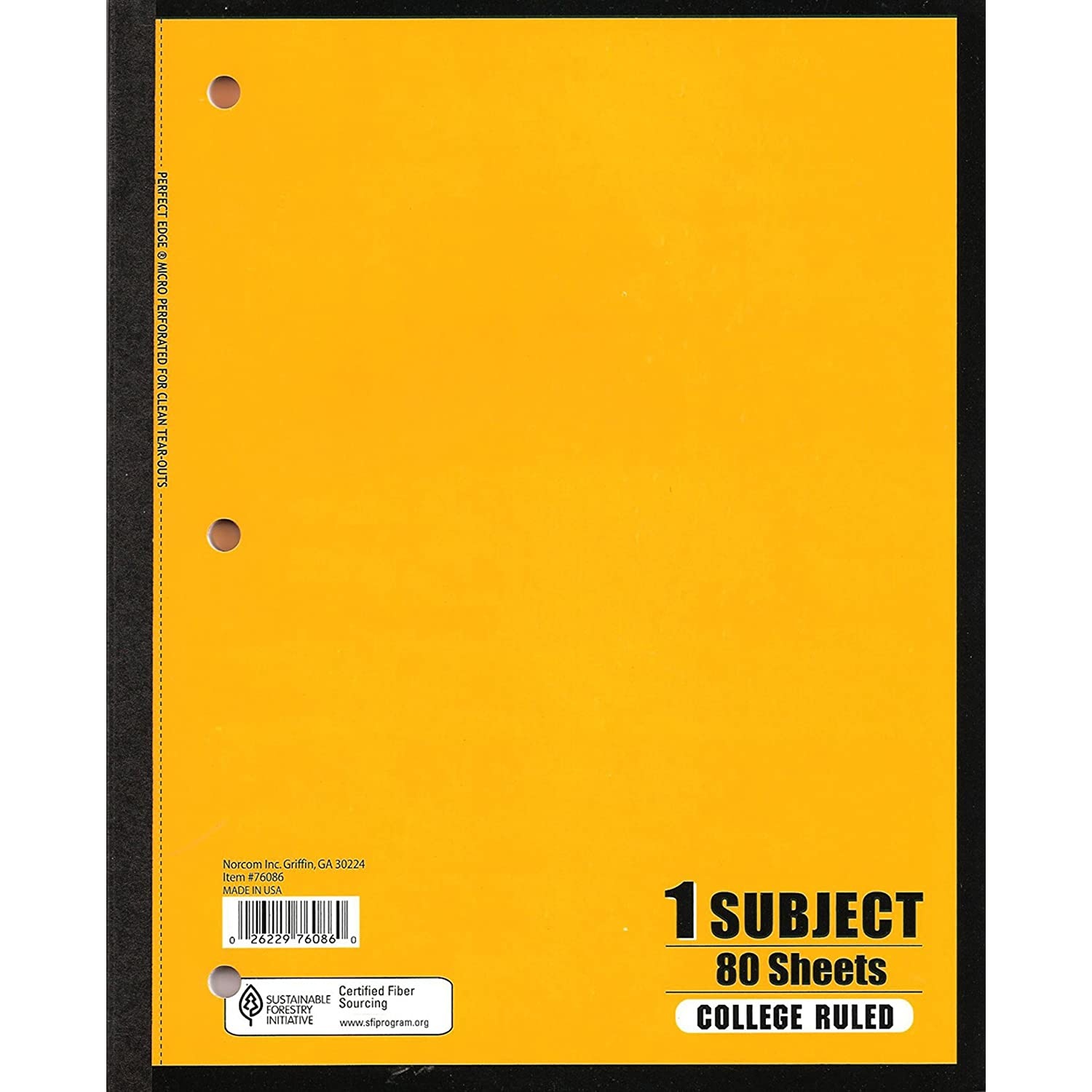 Norcom 1-Subject Notebook, 10.5 x 8 Inches, College Ruled, 80 Sheets (76086-24)