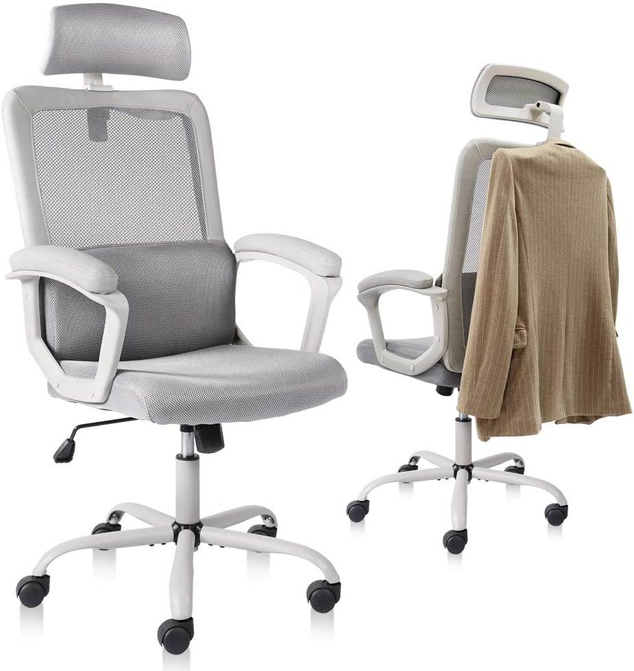 Home Office Chair, High Back Ergonomic Mesh Desk Chair with Padded Armrests and Adjustable Headrest, Gray