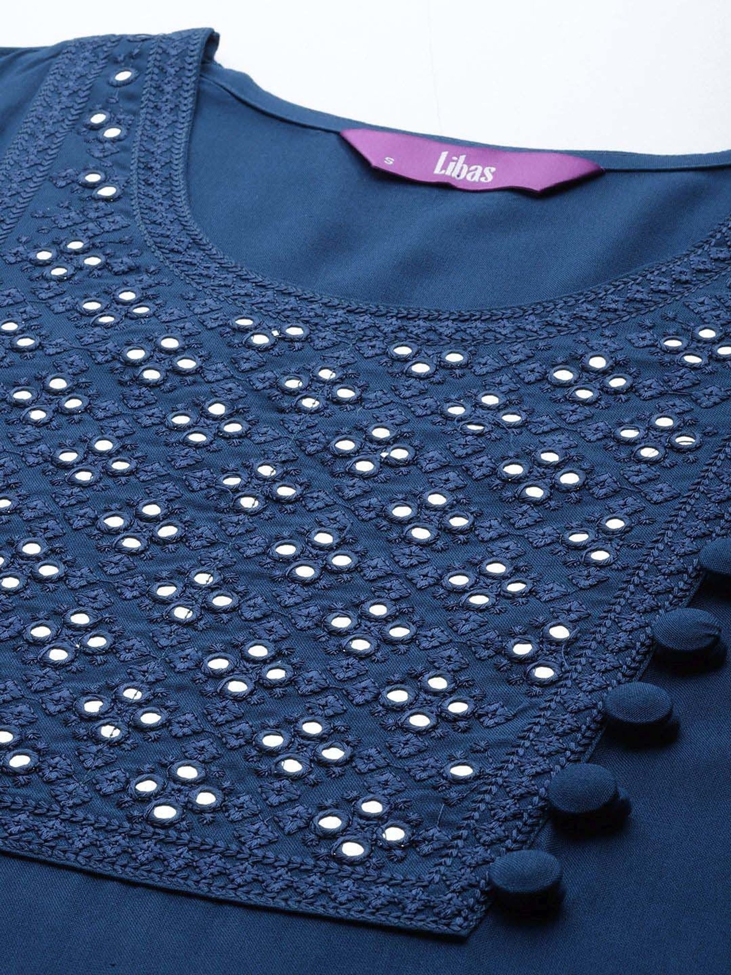 Libas Blue Embroidered Kurta Palazzo Set With Dupatta