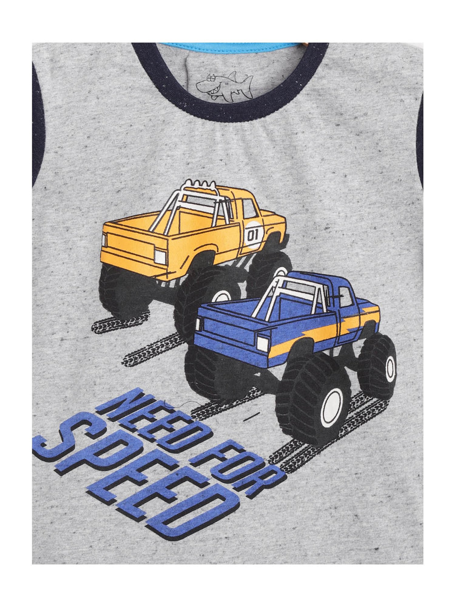 Lazy Shark Kids Grey & Navy Printed  T-Shirt with  Shorts