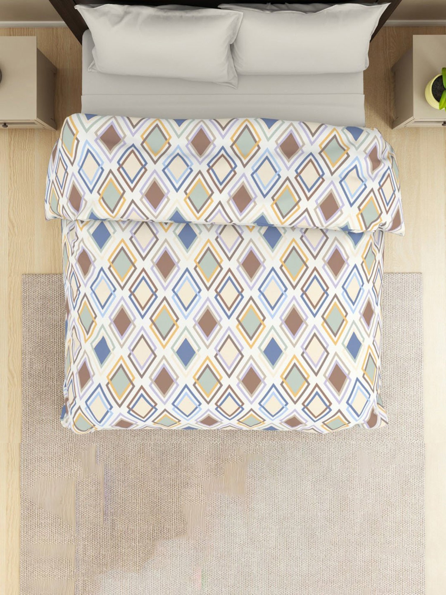 Welspun Geometric White 144 TC Microfiber Double Dohar