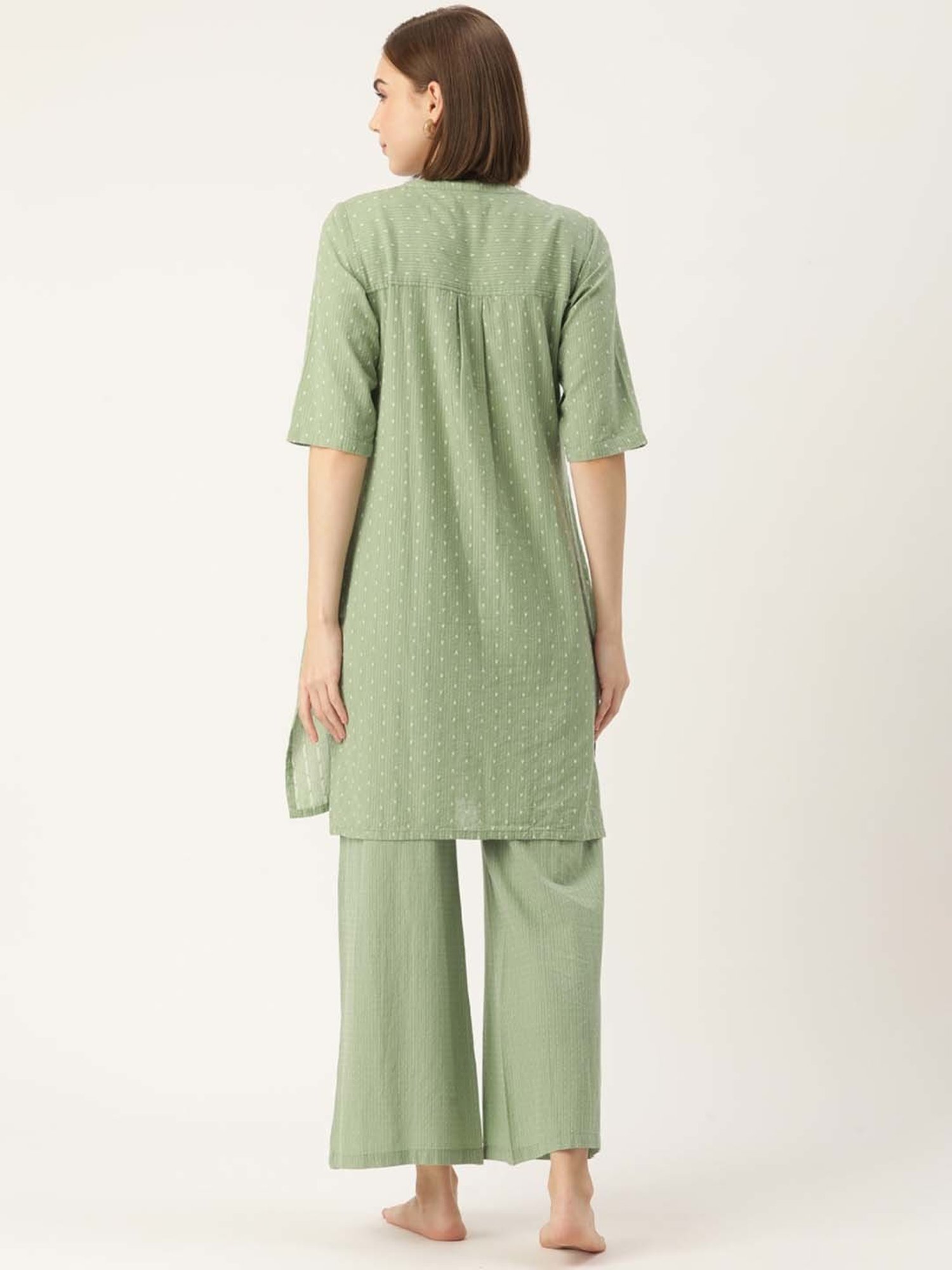 Clt.s Green Cotton Striped Kurti Palazzo Set