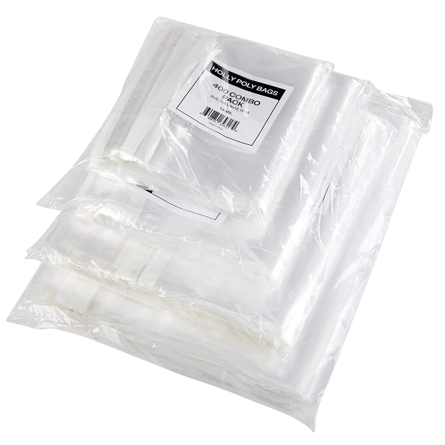 100 Clear Poly Bags - 14x20 - Strong Self Seal Strip with Suffocation Warning