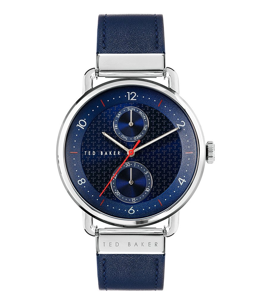 Ted Baker London Men's Brixam Blue Leather Strap Multifunction Watch