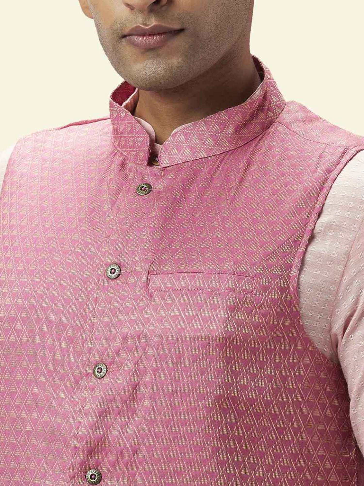 Indus Route By Pantaloons Pink Regular Fit Self Pattern Nehru Jacket