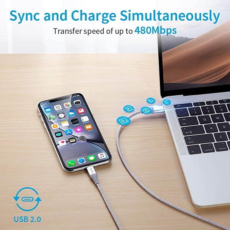 USB C to Lightning Cable 33ft MFiCertified Braided Nylon Power Delivery Fast Charging for iPhone 1212 mini12 Pro12 Pro Max11XRXS MaxXSX8 for Use with TypeC Chargers Silver