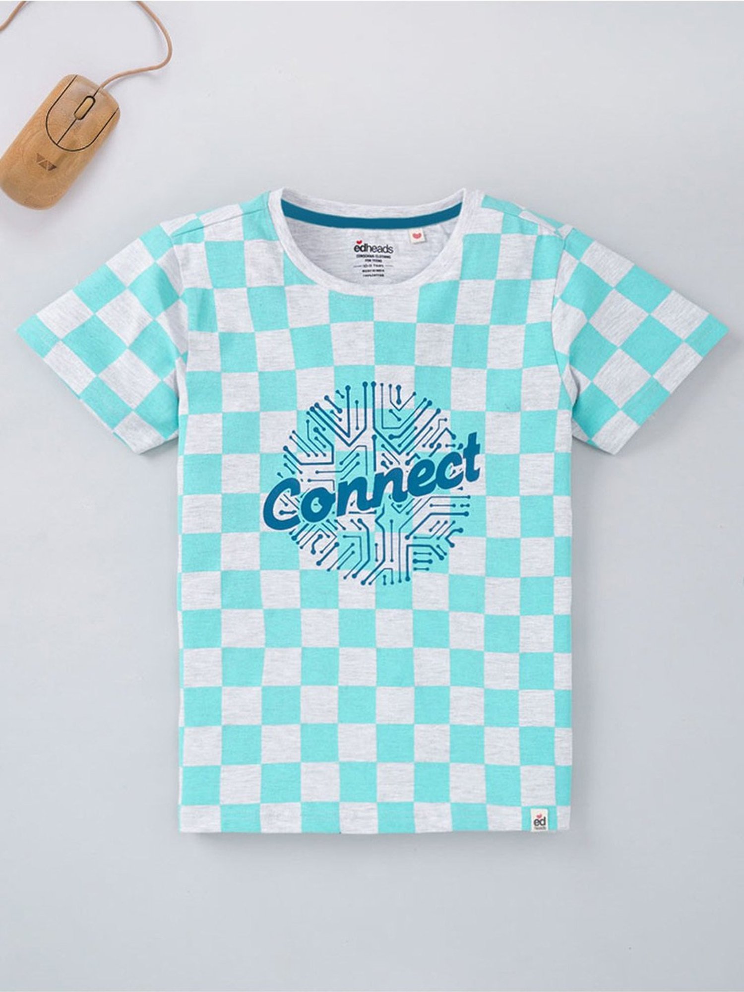 Edheads Kids Blue & Grey Cotton Chequered T-Shirt