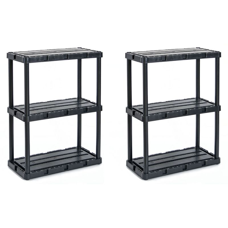 Gracious Living 91082-1C 24 x 12 x 33 Inch Knect A Shelf Fixed Height Light Duty Interlocking Home Storage 3 Shelf Shelving Unit, Black (2 Pack)