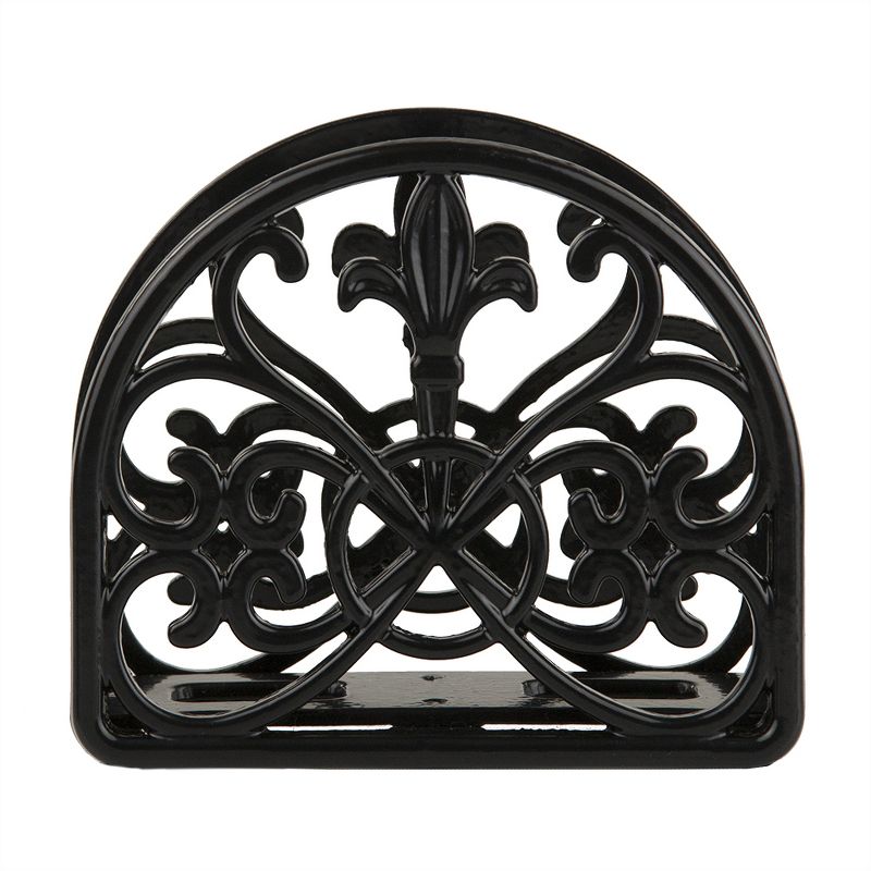 Home Basics Cast Iron Fleur De Lis Napkin Holder, Black