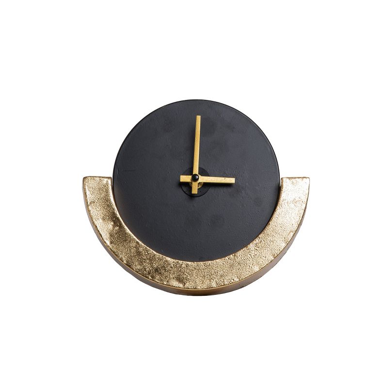 Black and Gold Metal Half Moon Battery Operated Table Clock - Foreside Home & Garden