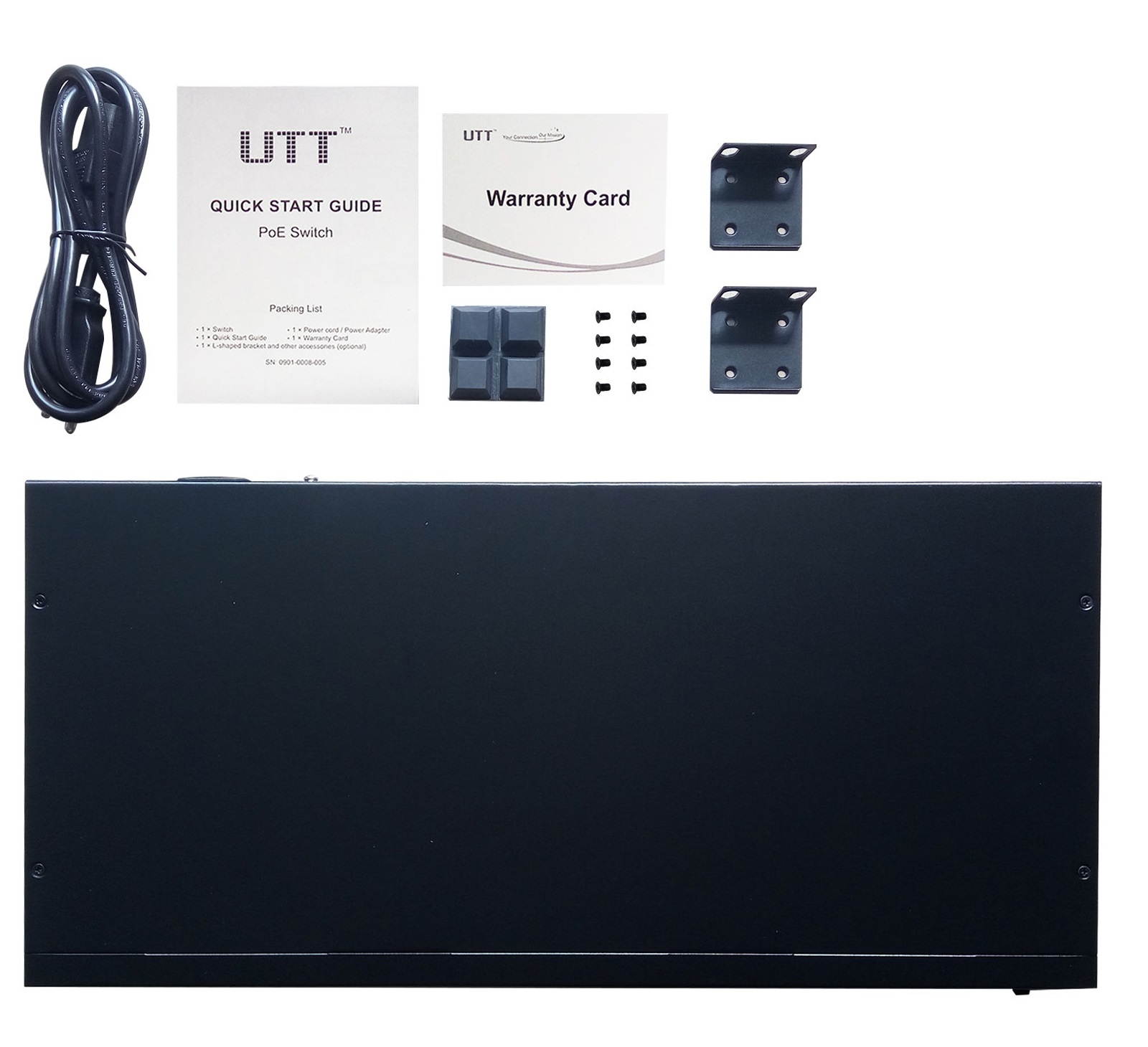 UTT S1242P 24-Port Unmanaged Fast Ethernet PoE Switch, 24 PoE Ports 260W, 802.3af/at, Additional 2-Combo Ports Gigabit for Uplinks, Ideal for IP Cameras