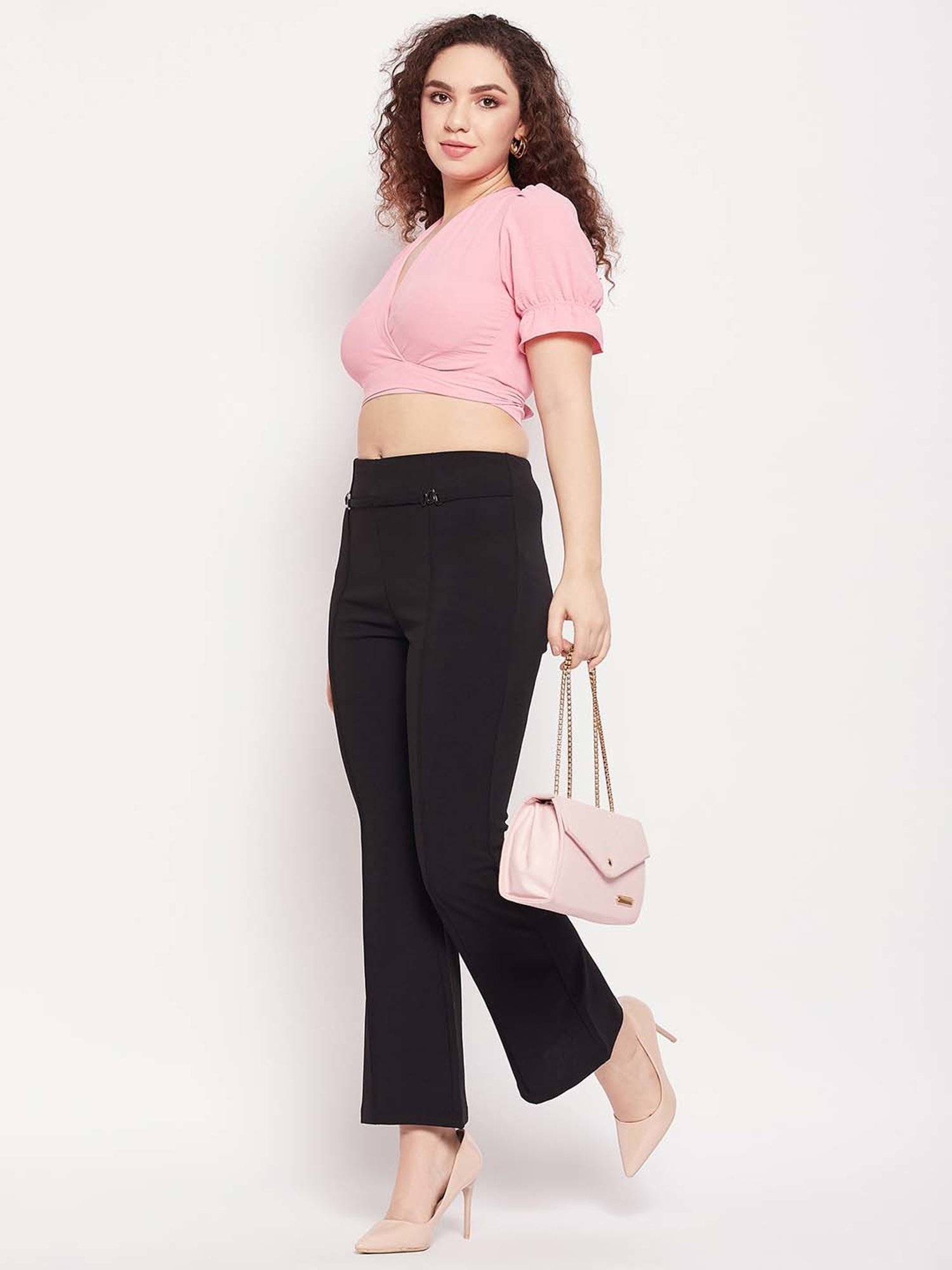 MADAME Pink Regular Fit Crop Top