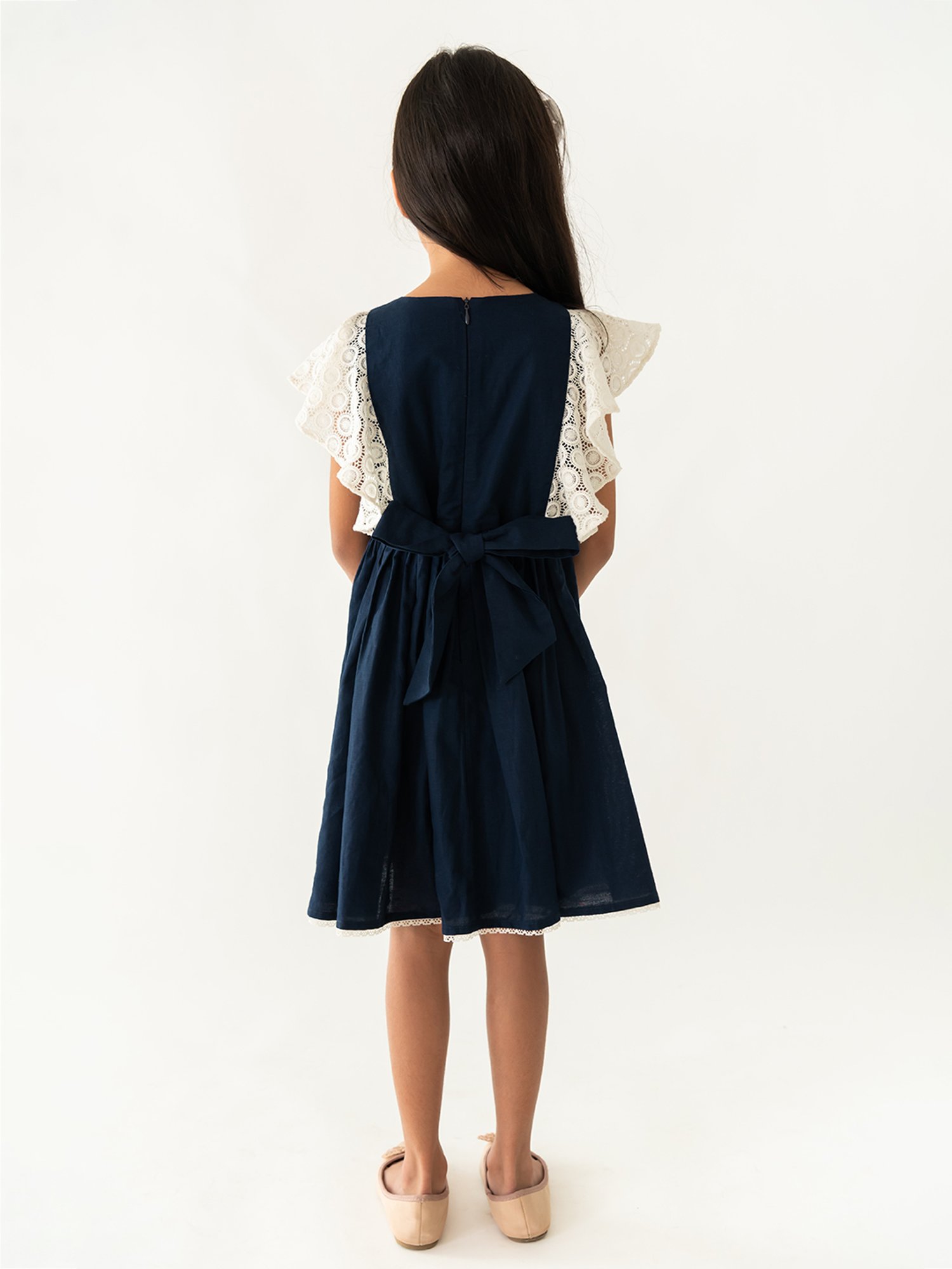 A Little Fable Kids Dark Blue Solid Dress